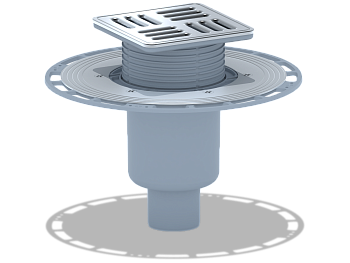 Трап для душа АНИ Пласт THZ5714M DN50 высокий вертикальный регулируемый с комбинированным затвором, с решёткой и обрешеткой из нержавеющей стали 120х120 мм