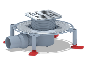 Трап для душа АНИ Пласт TVZ5614M DN50 горизонтальный регулируемый с комбинированным затвором, решёткой и обрешеткой из нержавеющей стали 120х120 мм