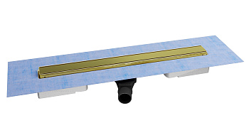 Желоб водосток напольный B1 KERAMIK 700 нержавеющая сталь, решетка бронза, S-сифон D50 боковой, BERG