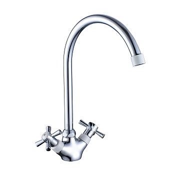 Смеситель двуручный для кухни с поворотным изливом, картридж 35 мм., белый/хром, DECOROOM