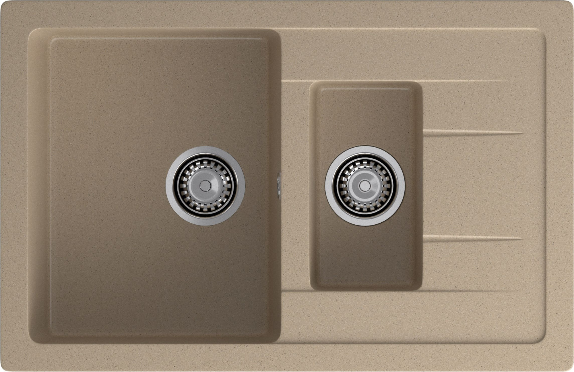 GRANFEST Мойка композит QUADRO GF-Q--775KL 1.5-чаш+крыло 775*500мм   песочный арт.GF- GRANFEST Мойка композит QUADRO GF-Q--775KL 1.5-чаш+крыло 775*500мм   песочный арт.GF-