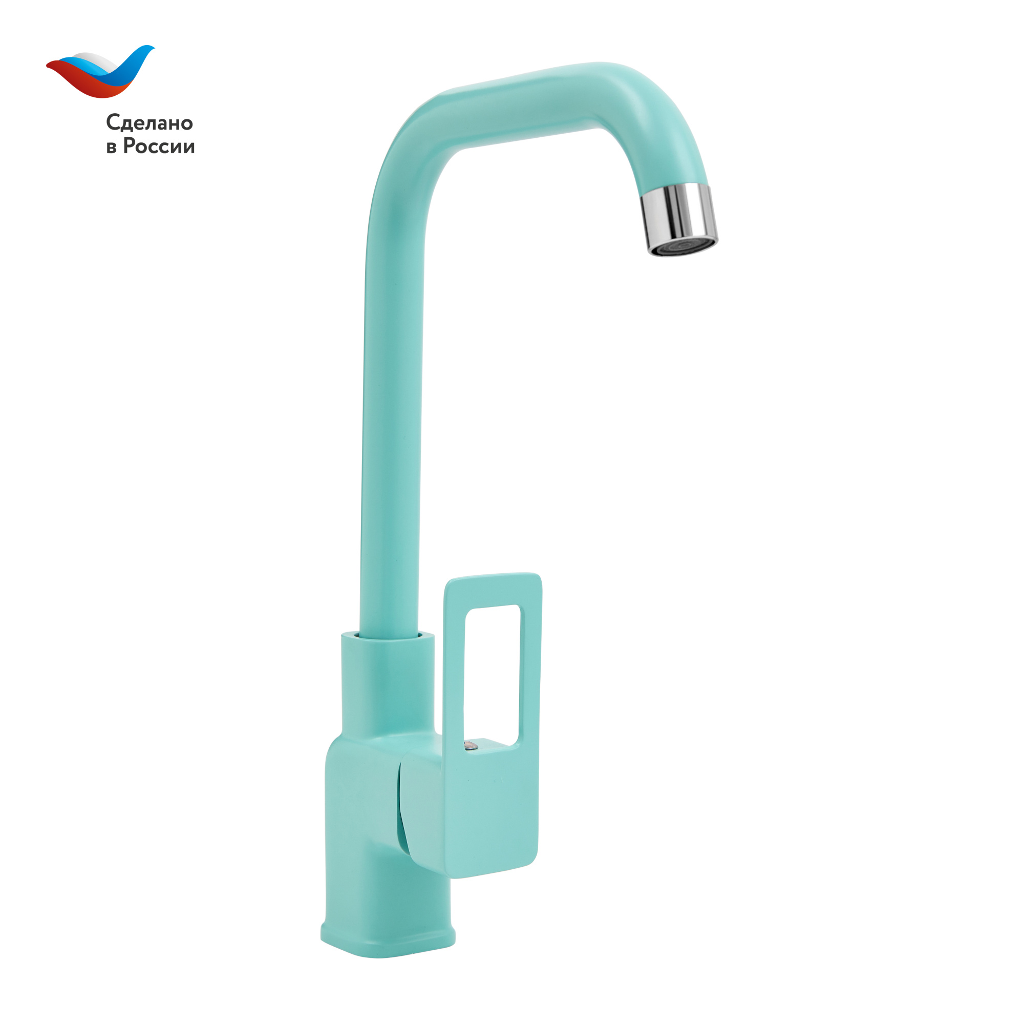 Коттедж Смеситель для мойки с высоким  изливом, одноручный, мятный,  СЛАВЕН, СЛ-ОД-Д92