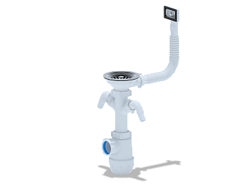 Сифон для мойки АНИ Пласт Грот A0146S 3 1/2 дюйма 40 с гибким переливом и двумя отводами для стиральной машины