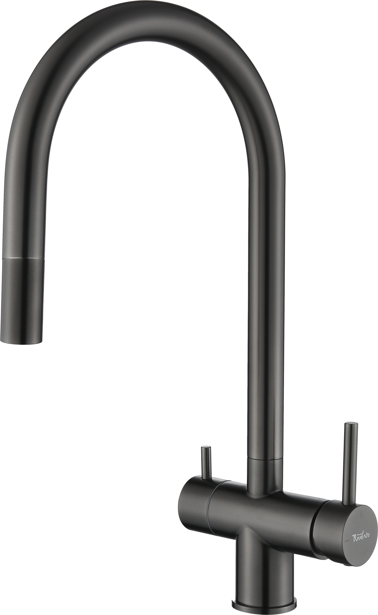 Смеситель для кухни RIVELATO Trevi гибкий излив с краном питьевой воды PVD черный (2433505 PVD black)