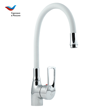 ЦВЕТ Смеситель для мойки с высоким изливом из силикона, белый, СЛАВЕН, Ц2Б