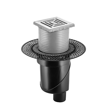 Трап водосток PLATZ Uno 100х100, матовый хром, S-сифон D50/105 H50 вертикальный, BERGES