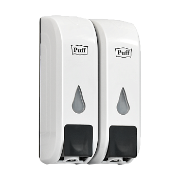 Дозатор для жидкого мыла пластиковый puff-8108, белый с черной кнопкой, 350+350 мл, 22х9х14 см