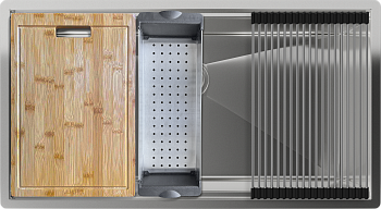 Rivelato Rinox 8044 UN Мойка нерж.сталь 1 чаши 800*440*200 в комплекте (доска, коландер, рол мат) арт.8044 UN  Rivelato Rinox 8044 UN Мойка нерж.сталь 1 чаши 800*440*200 в комплекте (доска, коландер, рол мат) арт.8044 UN