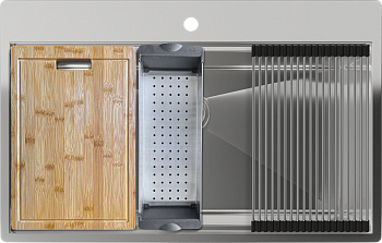 Rivelato Rinox 8050 Мойка нерж.сталь 1 чаши 800*500*200 мм в комплекте (доска, коландер, рол мат) арт.8050  Rivelato Rinox 8050 Мойка нерж.сталь 1 чаши 800*500*200 мм в комплекте (доска, коландер, рол мат) арт.8050