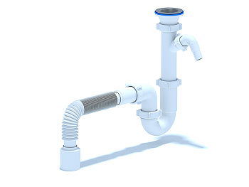 Сифон для мойки АНИ Пласт D1010 1 1/2 дюйма 40 прямоточный с отводом для стиральной машины и гибкой трубой 40х50