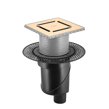 Трап водосток PLATZ Norma 150х150, золото глянец, S-сифон D50/105 H50 вертикальный, BERGES