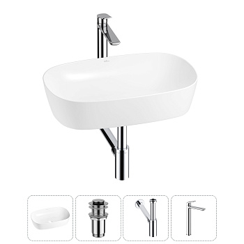 Накладная раковина для ванной комнаты Wellsee Ground Breaking 20212357R в наборе 4 в 1: раковина бел