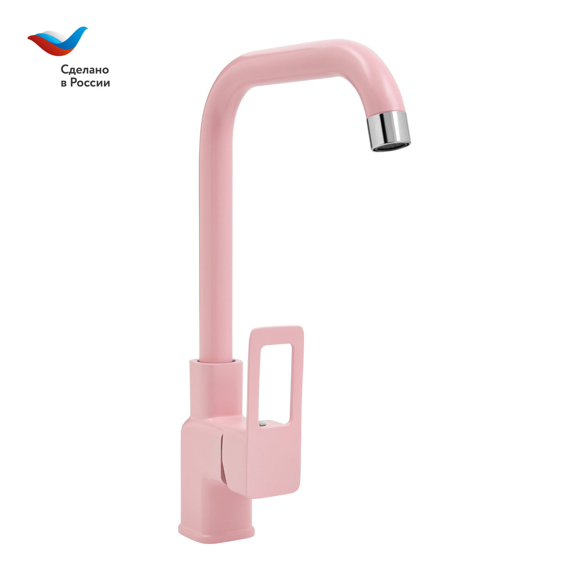 Коттедж Смеситель для мойки с высоким  изливом, одноручный, розовый,  СЛАВЕН, СЛ-ОД-Д90