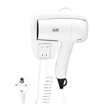 Фен для волос настенный PUFF-1201В белый, с розеткой, 1,2 кВТ (1405.007)