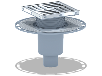 Трап для душа АНИ Пласт THQ5712 DN50 вертикальный регулируемый с сухим затвором и решёткой из нержавеющей стали 150х150 мм