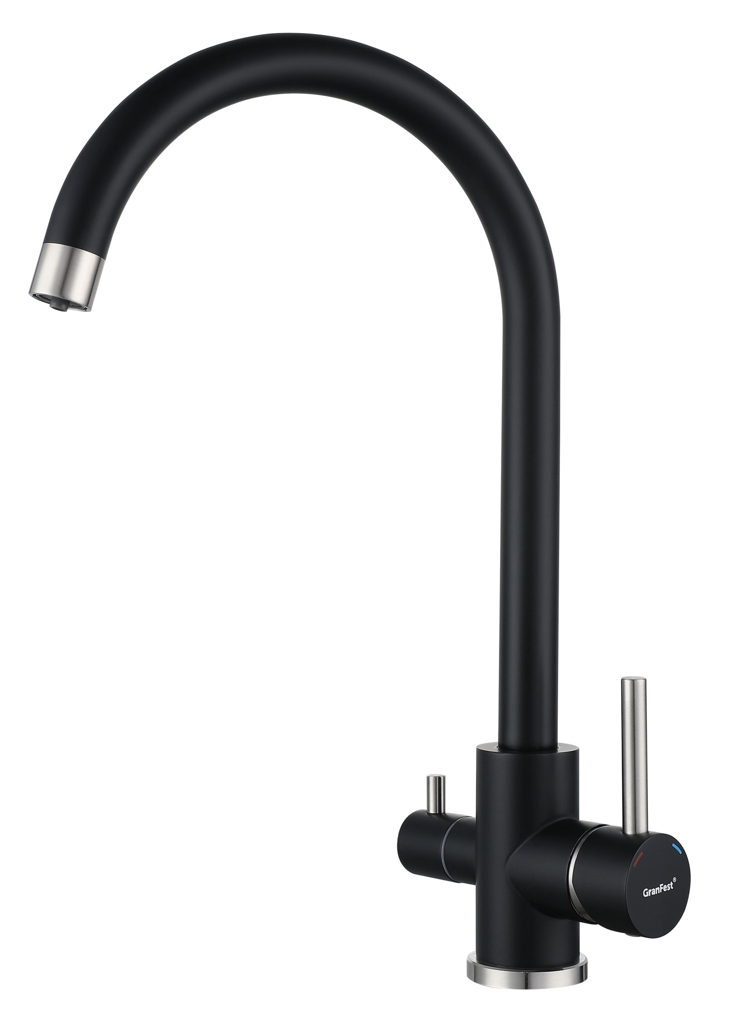 GRANFEST QUARZ  Смеситель для кухни U-обр. с краном питьевой воды D-35мм (черный) 