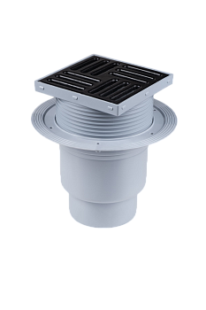 Трап для душа АНИ Пласт TA1716 вертикальный регулируемый с выпуском 110 мм и чугунной решеткой 150х150 мм