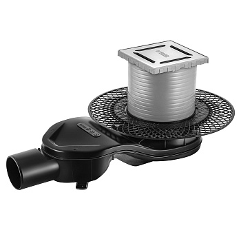 Трап водосток PLATZ Norma 100х100, матовый хром, S-сифон D50 H60 боковой, BERGES