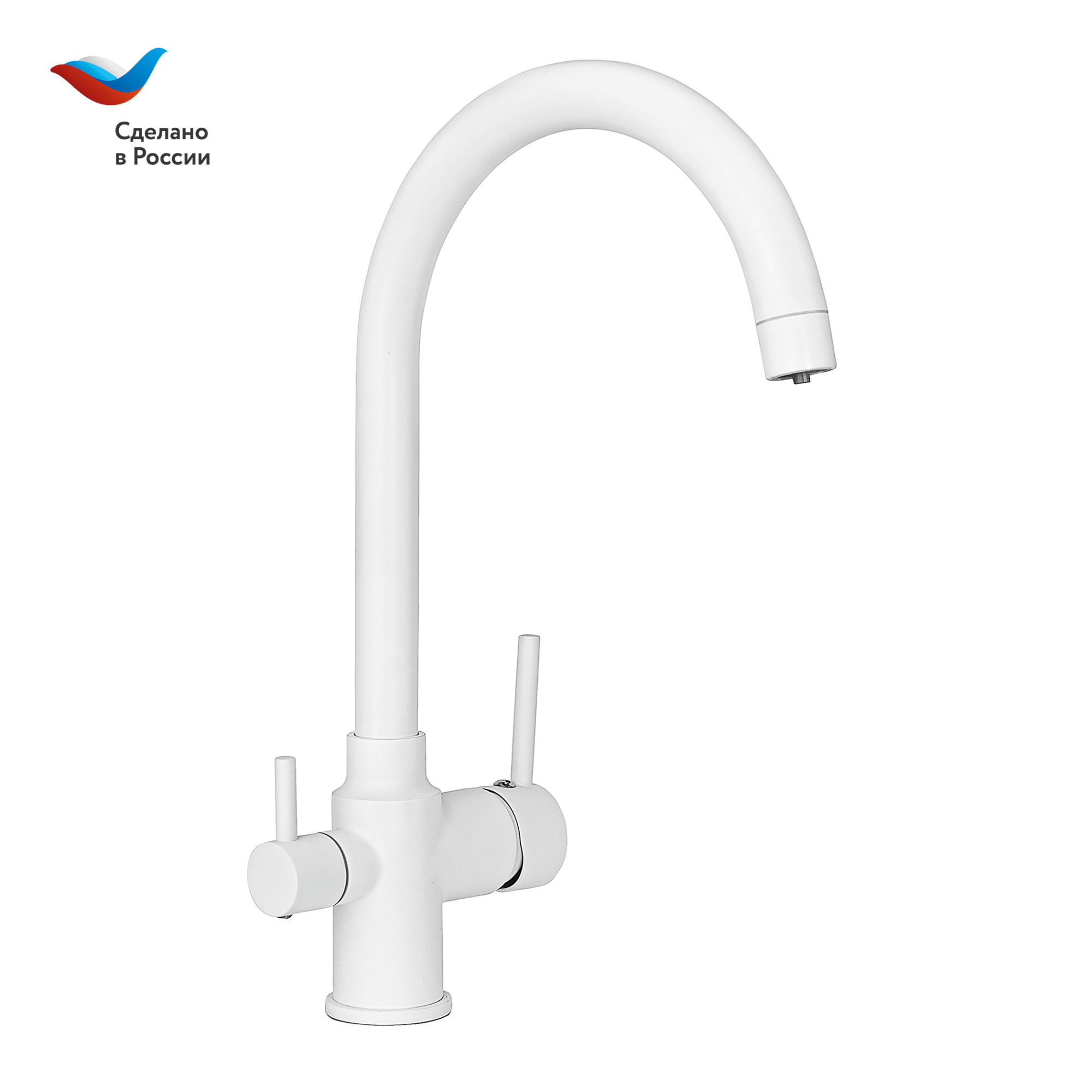 ГОРОД Смеситель для мойки с высоким изливом, с подключением фильтра, одноручный, белый, СЛАВЕН, Д74