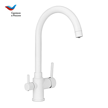 ГОРОД Смеситель для мойки с высоким изливом, с подключением фильтра, одноручный, белый, СЛАВЕН, Д74