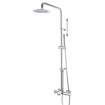 Душевая система наружнего монтажа с телескопическим тропическим душем, душевым комплектом и изливом 