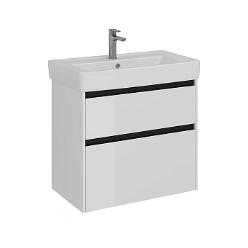 Тумба Lemark COMBI 80 см под 1 раковину, подвесная/напольная, 2 ящика, цвет планки: Чёрный, цвет кор