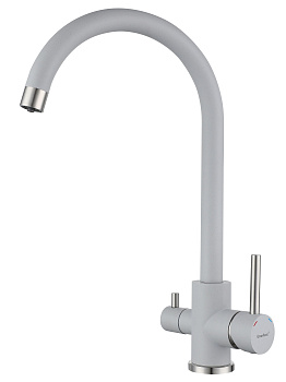 GRANFEST QUARZ  Смеситель для кухни U-обр. с краном питьевой воды D-35мм (серый) 