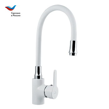 ЦВЕТ Смеситель для мойки с высоким изливом из силикона, одноручный, белый,  СЛАВЕН, Ф26