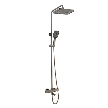 RAIN Смеситель для ванны с душевой стойкой и тропическим душем, вороненая сталь, TOKITO