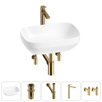 Накладная раковина для ванной комнаты Wellsee Air Gap S 20212419R в наборе 5 в 1: раковина белый гля