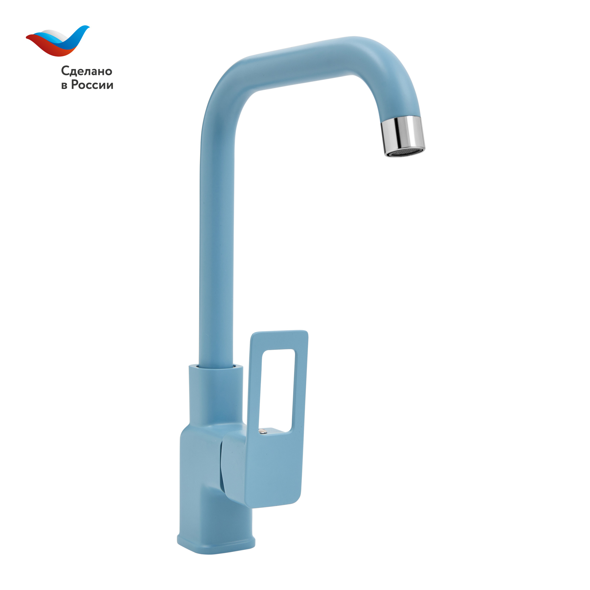 Коттедж Смеситель для мойки с высоким  изливом, одноручный, синий,  СЛАВЕН, СЛ-ОД-Д91