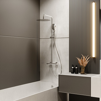 Душевая термостатическая система наружнего монтажа с телескопическим тропическим душем и душевым ком