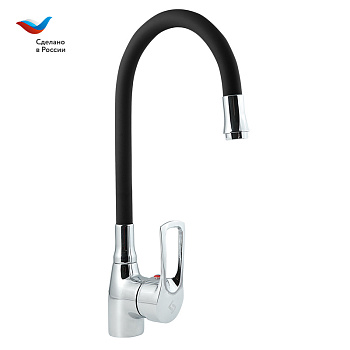 ЦВЕТ Смеситель для мойки с высоким изливом из силикона, черный, СЛАВЕН, Ц2Ч