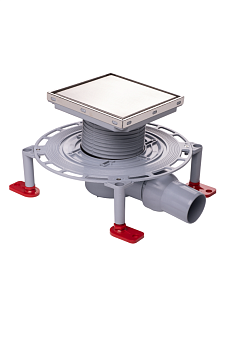 Трап горизонтальный регулируемый АНИ Пласт THA5612 выпуск 50 мм с решеткой из нержавеющей стали 150х150 мм