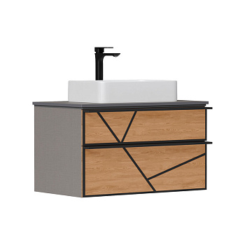 Тумба EQUIL Ferro 80 подвесная 2 ящ. лен антрацит/дуб мадера (под раковину 78531)