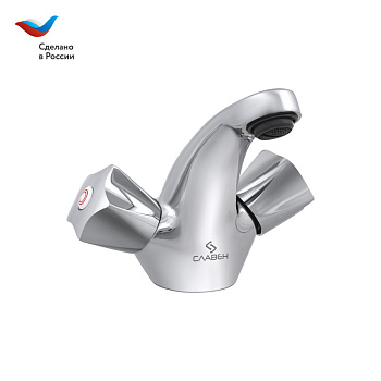 ГОРОД Смеситель для умывальника с литым изливом, двуручный, СЛАВЕН, Е10