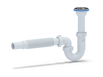 Сифон для раковины АНИ Пласт DB2005 1 1/4 дюйма 32 прямоточный слитым выпуском и гибкой трубой 32х32