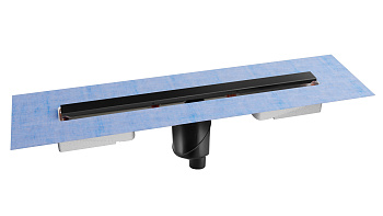 Желоб водосток напольный С1 NORMA 800 нержавеющая сталь, матовый черный, S-сифон D50/110 вертикальны