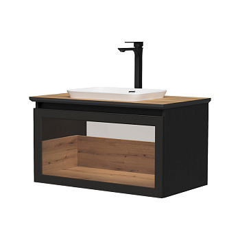 Тумба под раковину EQUIL Strong 80, подвесная, 1 ящ., дуб черный/дуб эвок (под раковину Е408D) (tpSTRONG80.1Y-35.36)