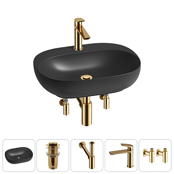 Накладная или подвесная раковина для ванной Wellsee Pro Line 20212448R в наборе 5 в 1: раковина мато