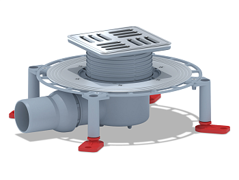 Трап горизонтальный регулируемый АНИ Пласт TVA5614M выпуск 50 мм с решеткой и обрешеткой из нержавеющей стали 120х120 мм