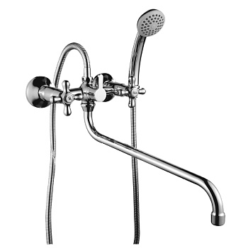 H02 Смеситель для ванны, круг.пов.излив 350мм с держ-м на теле, р/ДВ, хром, ROS, H02-84R