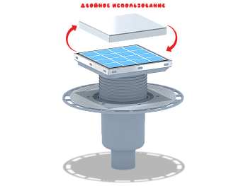 Трап для душа АНИ Пласт THZ5912 DN50 вертикальный регулируемый с комбинированным затвором и решёткой из нержавеющей стали 150х150 мм под плитку