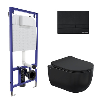 Комплект для монтажа подвесного унитаза: инсталляция NOVUM525, кнопка F5 soft touch черный, унитаз V