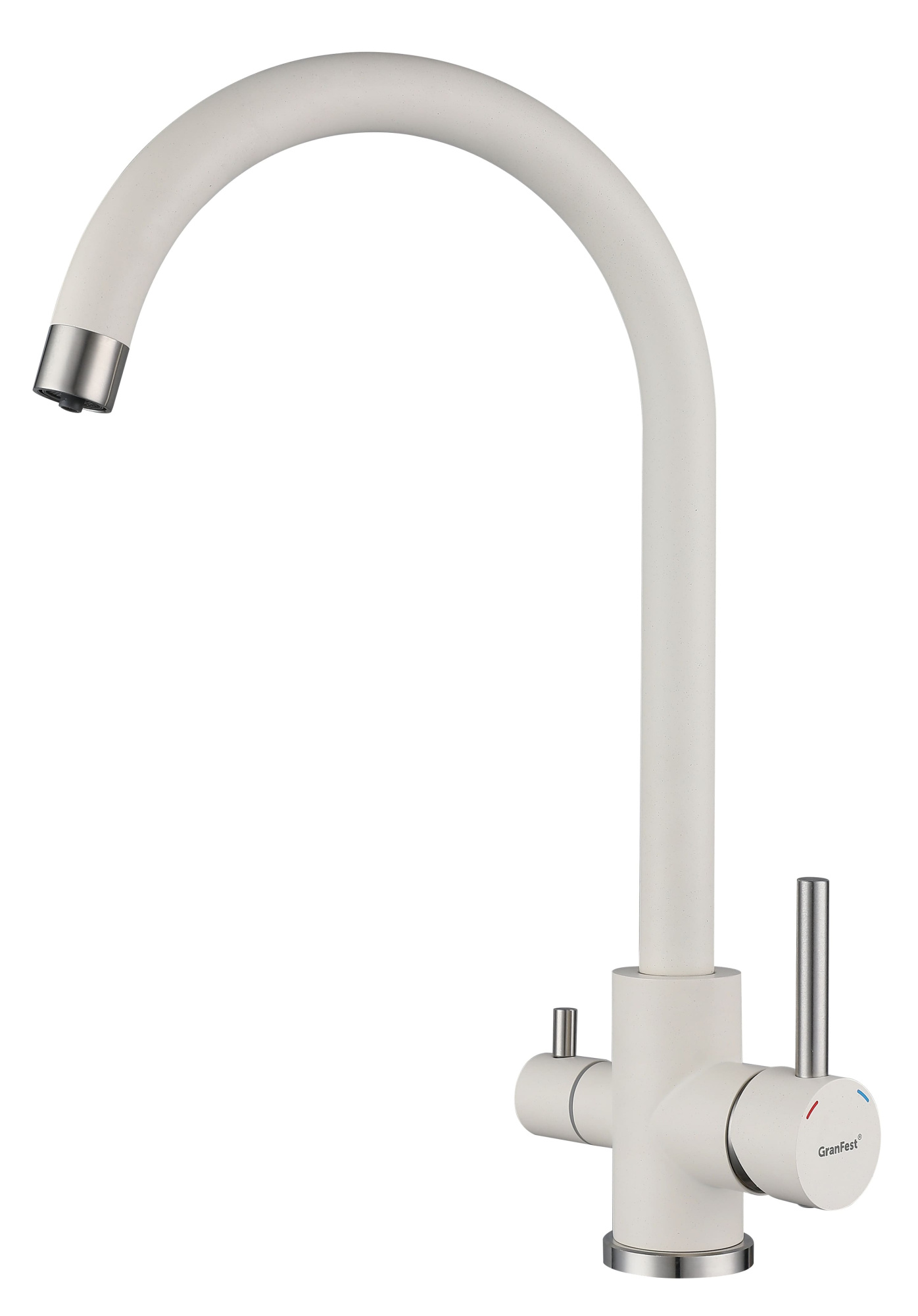 GRANFEST QUARZ  Смеситель для кухни U-обр. с краном питьевой воды D-35мм (белый) 