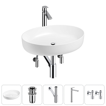 Накладная раковина для ванной комнаты Wellsee Belle Spa 3.0 20212673R в наборе 5 в 1: раковина белый