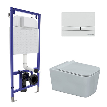 Комплект для монтажа подвесного унитаза: инсталляция NOVUM525, кнопка F1 белая, унитаз FLOE, сиденье