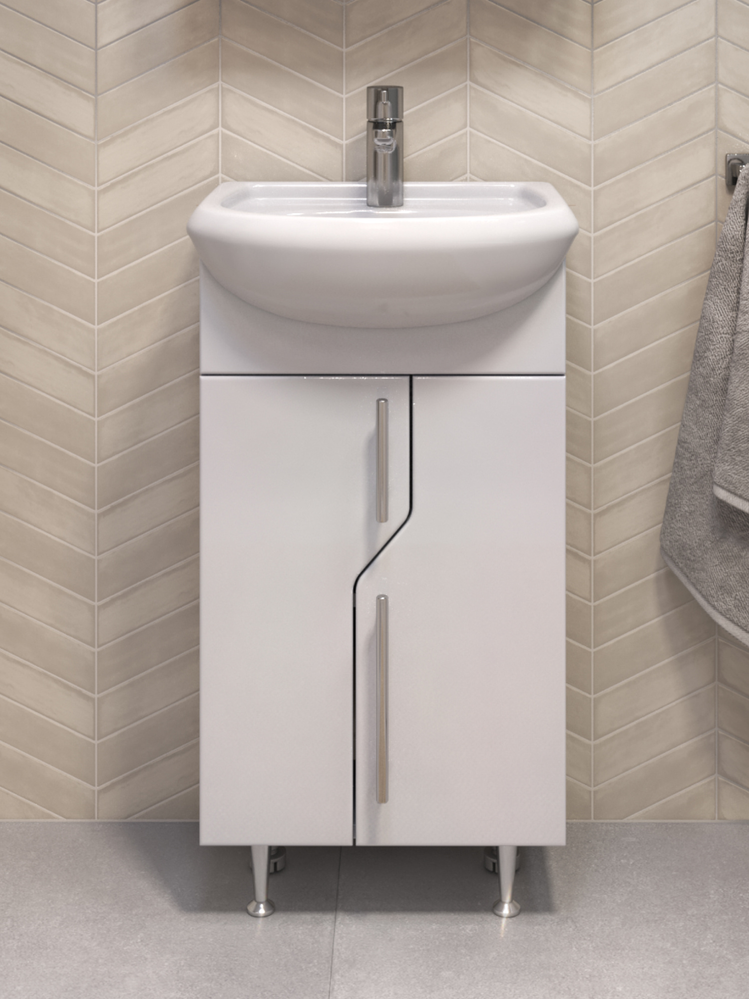 Тумба Turin 45, напольная, 2 дв., белая (под раковину Уют 45) VIGO Тумба Turin 45, напольная, 2 дв., белая (под раковину Уют 45) VIGO