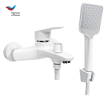 КОТТЕДЖ Смеситель для ванны с коротким литым изливом, одноручный, белый,, СЛ-ОД-Г3Б, Славен