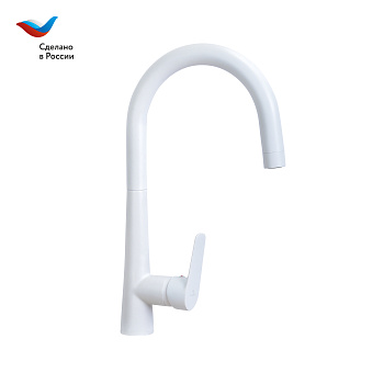 КОТТЕДЖ Смеситель для мойки с высоким изливом, одноручный, белый, СЛ-ОД-Г2Б, Славен